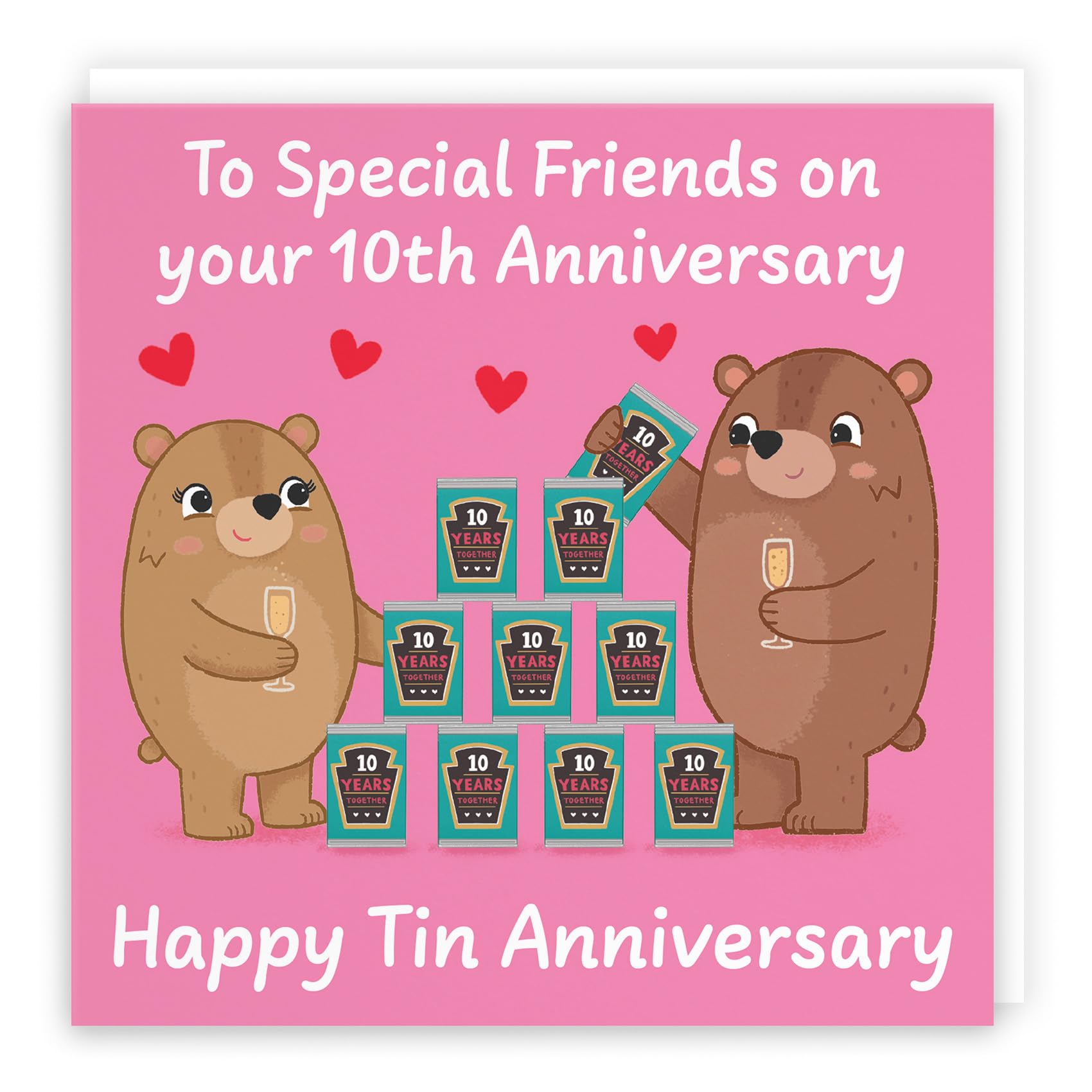 Hunts England - Special Friends 10th Anniversary Card - Tin Anniversary - 10 Years - Cute Fun Bears Card - Love Story Collection