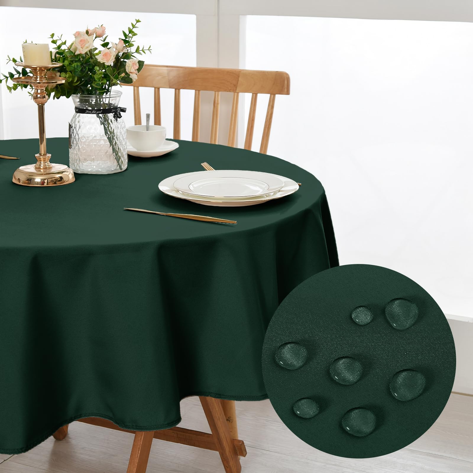 DWCN Christmas Decorative Round Tablecloth Table Cloth Round 120cm Diameter Wipe Clean Tablecloth Green Round Table Cloth Wipeable Outdoor Tablecloths Waterproof — image 1