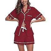 COLORFULLEAF Womens 100% Cotton Pajamas Set Short Sleeve Sleepwear Button Down Pjs Soft 2 Piece Lounge Set with Pockets S-XXL