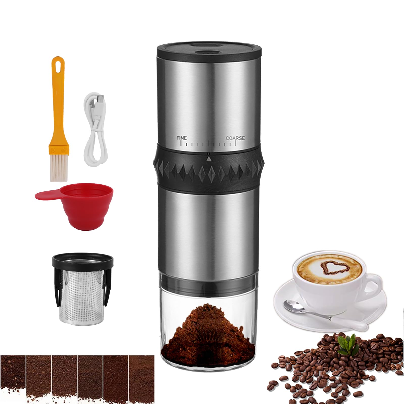 Photo 1 of Portable Coffee Grinder,USB Rechargeable Coffee Maker,Electric Stainless Steel Burr Burr Coffee Grinders, Espresso Battery Coffee Bean Grinder Machine with 15 gind Settings for Home Use(Black9109)