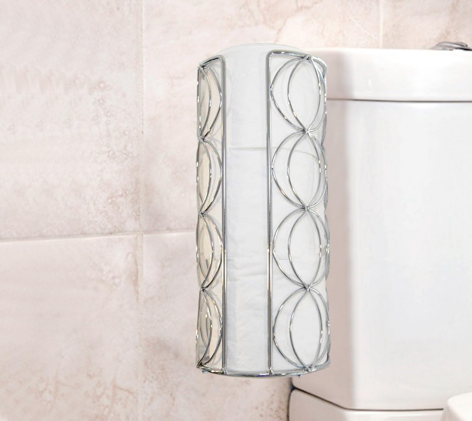 Inspired Living TOILET PAPER HOLDER RESERVE STAND TP TOWER, Spiral 3, SILVER