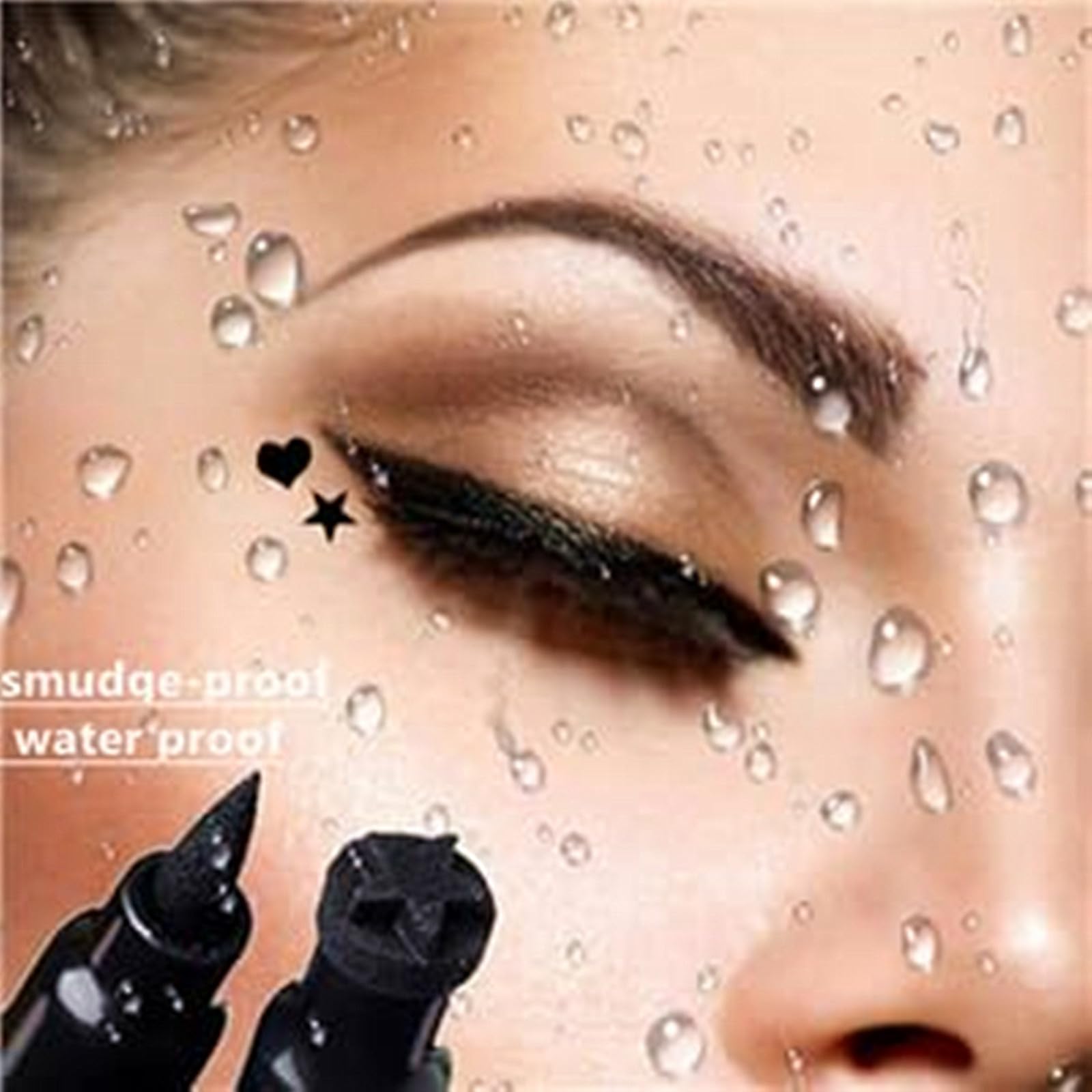 Go Ho 2 PCS Waterproof Liquid Eyeliner Stamps,Double-side Black&Red Smudge-proof Eye Liner,Heart Stamp Eyeliner for Halloween Costumes Makeup,Long-lasting Love Tattoo Tools for Valentines Day