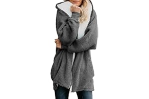 Yanekop Womens Oversized Sherpa Jacket Fuzzy Fleece Jackets Zip Up Outerwear Sweater Coat with Hood