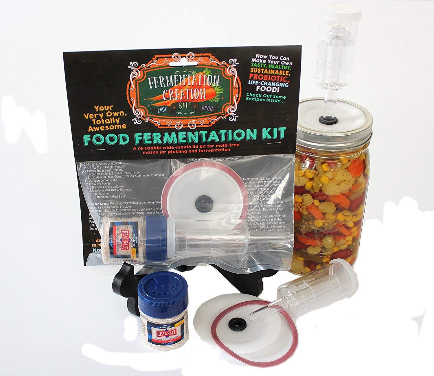 Fermentation Airlock Lid Kit for Mold-Free Wide Mouth Mason Jar Pickling and Fermenting- Make Your Own TASTY, HEALTHY, SUSTAINABLE, PROBIOTIC, LIFE-CHANGING FOOD AT HOME! By Fermentation Creation