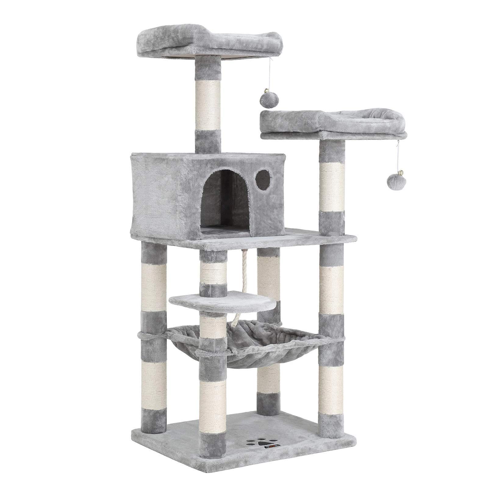 FeandreaSONGMICS 58” Multi-Level Cat Tree with Sisal-Covered Scratching Posts, Plush Perches, Hammock and Condo, Cat Tower Furniture - for Kittens, Cats and Pets UPCT15W