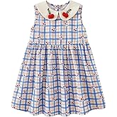 Little Bitty Girls Cotton Dress Summer Peter Pan Collar Sleeveless Casual Vintage Fit Flare Skater Party Sundress 2-8 Years