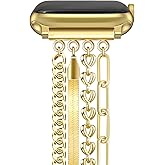Newlibery Chain Bracelet Watch Band Women Compatible with Apple Watch 38mm 40mm 41mm 42mm(S10/11) Adjustable Fashion Slim Jewelry Strap for iWatch Series 11/10/9/8/7/6/5/4/SE 3/2/1/Ultra1 2 3 Gold A