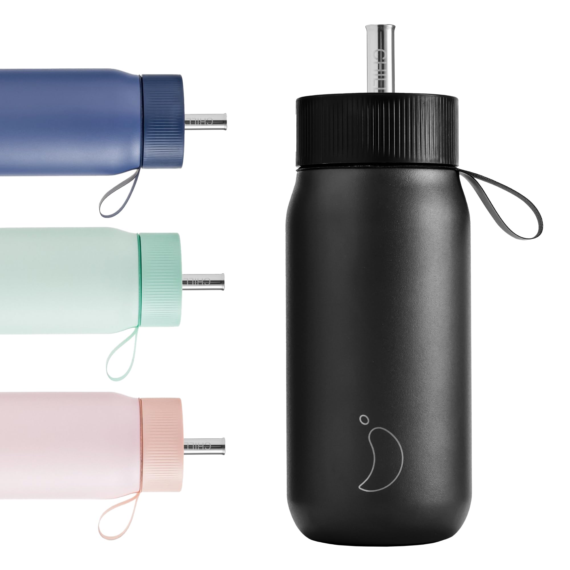 Chilly's Switch - BPA-Free Stainless Steel Switch Cup with Wide Straw for Milkshakes and Bubble Tea - Double Walled, Vacuum Insulated - Abyss Black, 750ml