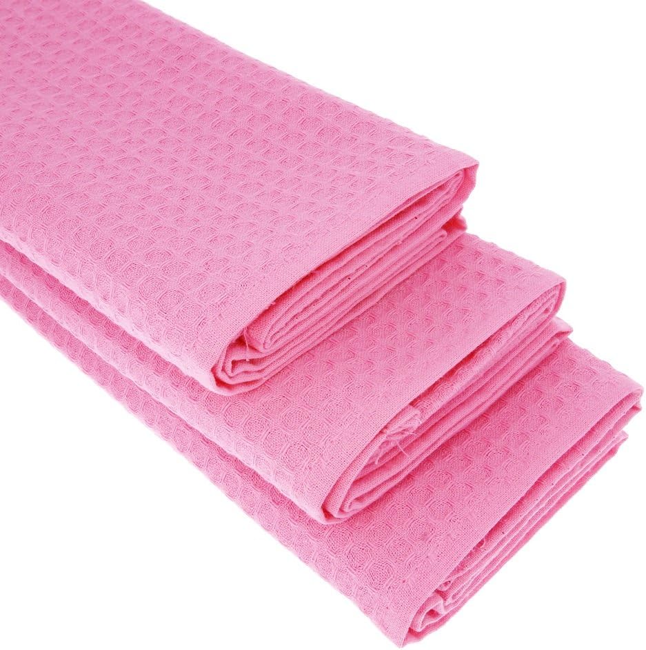 3 x TEA TOWELS 100% COTTON WAFFLE Pique Pink Gastro Kitchen Towel Cleaning Cloth