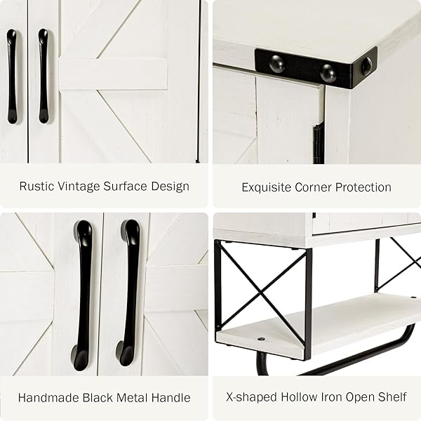 RUSTOWN FARMHOUSE MEDICINE CABINET WITH 2 BARN DOOR, WOOD WALL MOUNTED STORAGE CABINET WITH ADJUSTABLE SHELF AND TOWEL BAR, 3-TIER BATHROOM CABINET FOR BATHROOM, LIVING ROOM(VINTAGE WHITE, MEDIUM)
