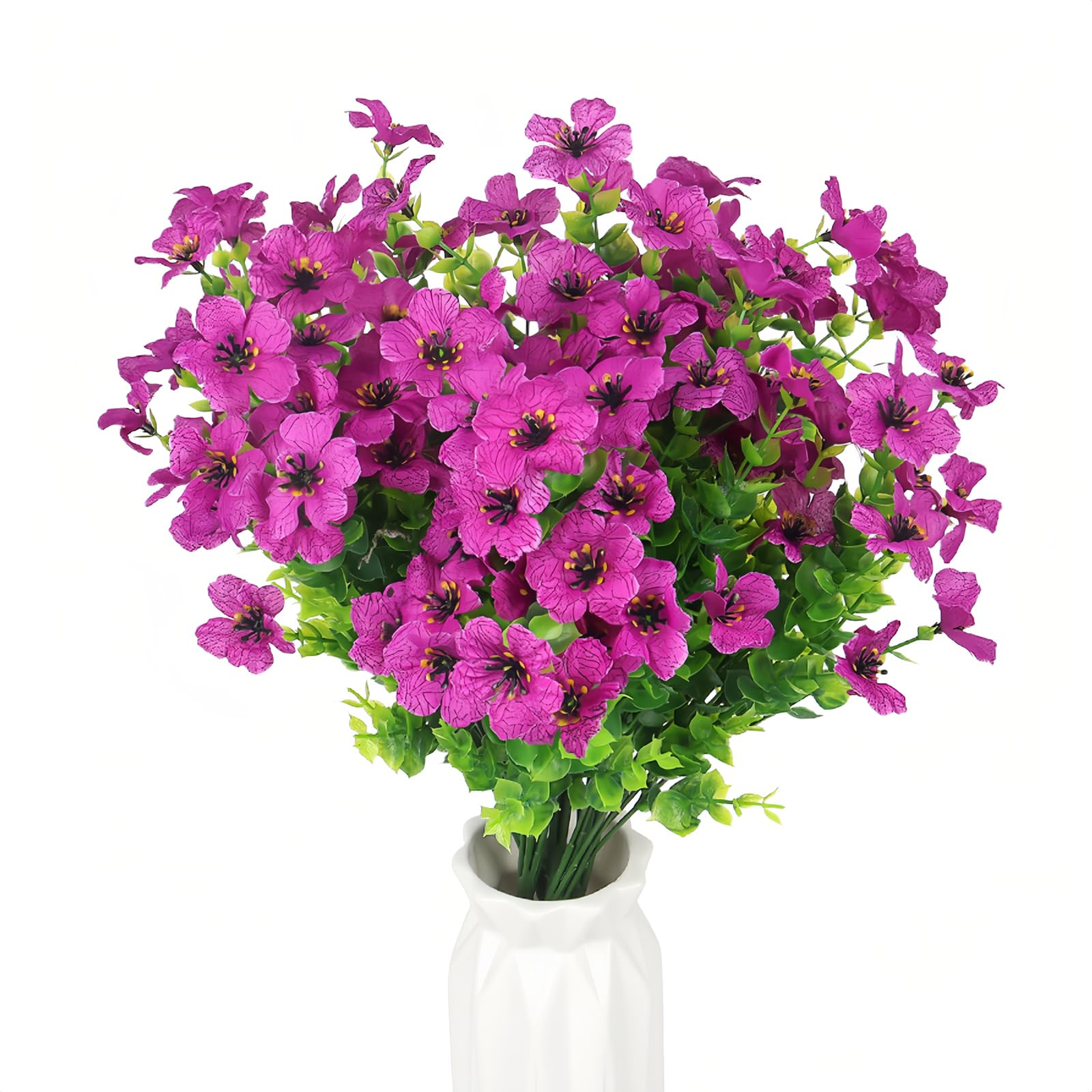 HBell 12 Bundles Outdoor Artificial Flowers UV Resistant Fake Boxwood Plants,Faux Plastic Greenery for Indoor Outside Hanging Plants Garden Porch Window Box Home Wedding Decor (Purple)