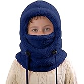 Kids Winter Fleece Balaclava Hats 3 in 1 Comfort Warm Beanie Hat Cute Fluffy Thermal Adjustable Hats for Boys Girls