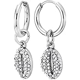 Cowrie Shell Hoop Earrings for Women Steel with Rhinestones Boho Beach Drop Dangle Jewelry
