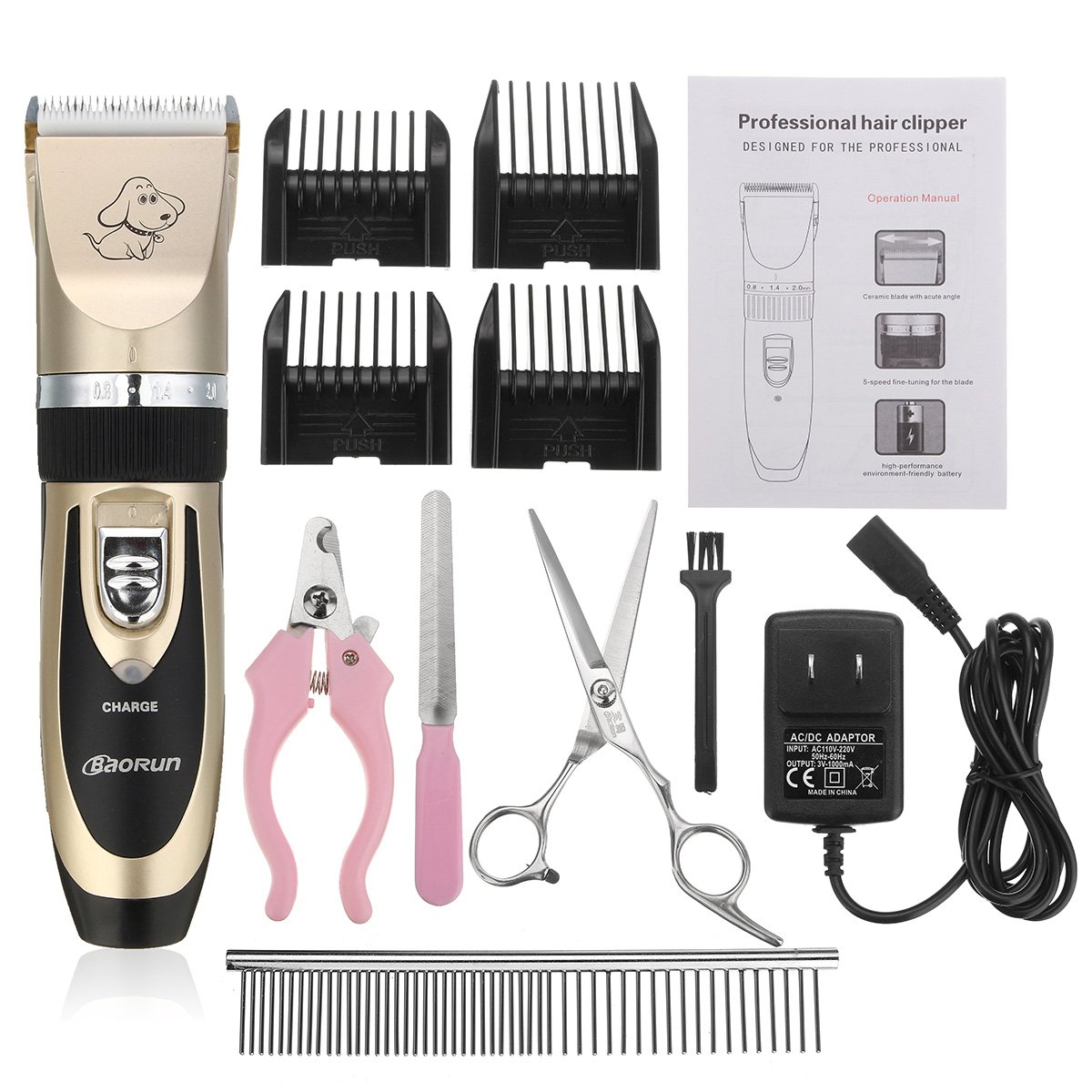 Pet Grooming Clippers,Focuspet Rechargeable Cordless Dog Grooming Clippers Kit Low Noise Electric Hair Trimming Clippers Set For Small Medium Large Dogs Cats Other Animals