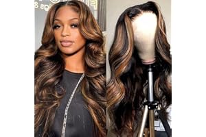 AFRIBYE 30 inch 13x6 Highlight Body Wave Lace Front Wigs Human Hair Pre Plucked 200% Density FB/30 Ombre Frontal Wigs Human Hair HD Lace Wig Glueless Balayage Wigs for Black Women Human Hair Bleached Knots