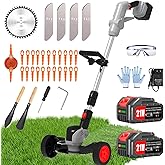 Electric Weed Wacker Eater Cordless Battery Powered, Weed Trimmer 4.0Ah Lightweight No-String with 2 Battery Operated & Wheels, 3 in 1 Stringless Grass Trimmer/Edger/Brush Cutter for Garden Yard Lawn