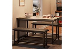Alkmaar Farmhouse Dining 4 Kitchen Table Set with 2 Benches, Retro Gray
