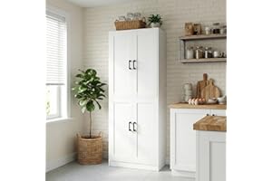 DIYART 71" Tall Kitchen Pantry Cabinet, Freestanding Food Storage Organizer with Doors & Adjustable Shelves, Large Utility Hutch Cupboard for Dining Room, Living Room, Bathroom & Home Office, White