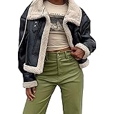 Sexyshine Women's Faux Shearing Moto Bomber Jacket Sherpa-Lined Coat Winter Aviator Leather Coat Outerwear