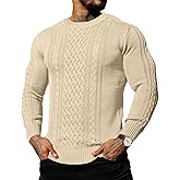 Askdeer Men's Pullover Sweater Fisherman Cable Knit Crewneck Sweater Winter Casual Knitted Sweaters with Ribbing Edge