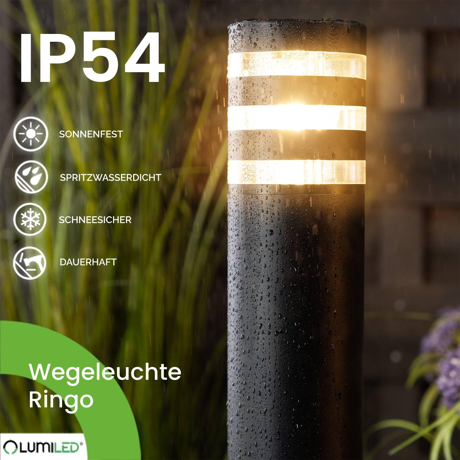 Lumiled Wegeleuchte Außen 60cm E27 IP54 Schwarz Pollerleuchte Außenleuchte 3