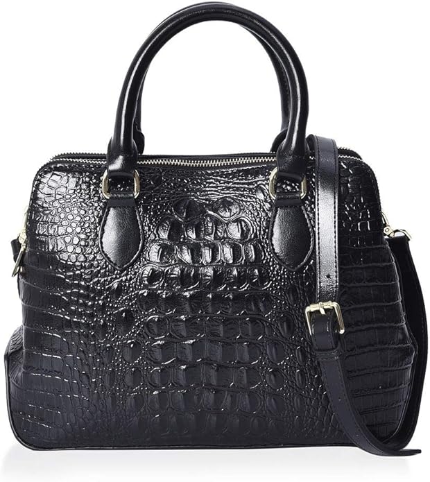 100 Genuine Leather Croc Pattern Satchel Bag with Detachable Shoulder