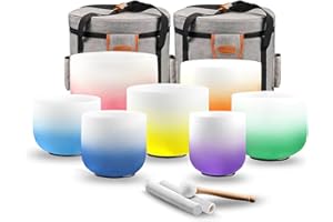 RYAN DVAN 432 hz 7-12 Inch Set of 7 Pcs Gradient Design Quartz Crystal Singing Bowl Chakra Set with Free 2 pcs Carrying Case