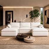 Novilla 104.3" Modular Cloud Couch, Modern Sectional Sofa with Smarts Coil&reg; Support, Chenille Fabric, Upholstered Couch for Living Room Apartments Bedroom, No Assembly, 3 Seater + 2 Ottoman, White