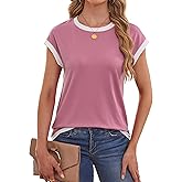 LilyCoco Womens Ringer Short Sleeve Shirts Summer Casual Basic Loose Fit Tops