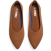 ATHMILE Pointed Toe Flats for Women Dressy Brown Work Shoes Business Casul Knit Ballet Flats Slip on Office Ladies Comforttable Dress