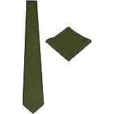 Gollate Mens Solid Linen Tie Set : Slim Necktie with Matching Pocket Square (Olive Green)