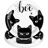 24Pcs Halloween Paper Plates 9 Inch Boo Black Cat Party Plates Disposable Dinner Dessert Plate for Halloween Birthday Trick or Treat Party Supplies