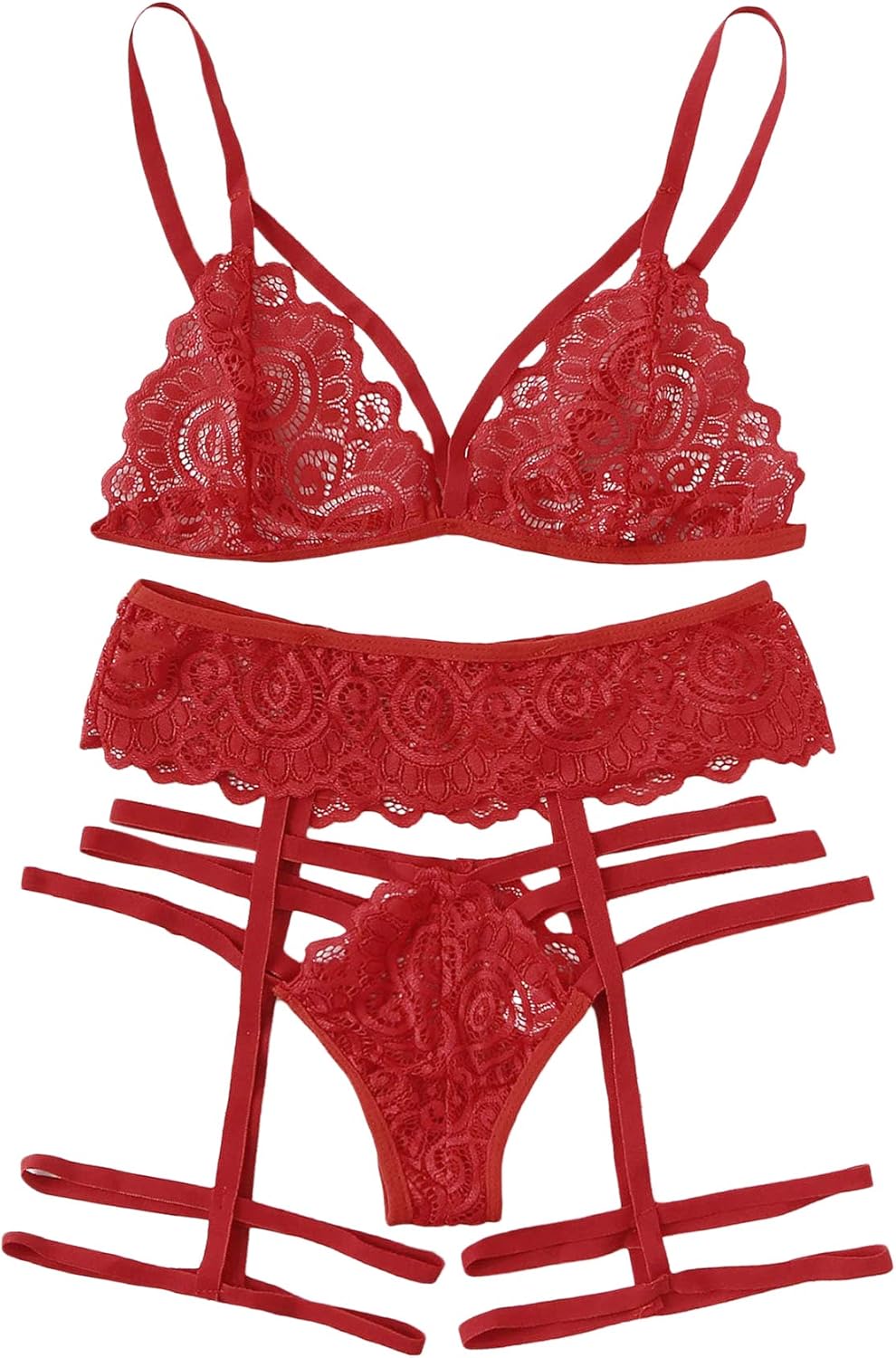 WDIRARA Women's Sexy Floral Lace Scalloped Trim Panty Lingerie Set: Clothing