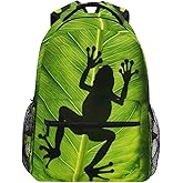 Backpack Animal Frog Leaf Adults School Bag Casual College Bag Travel Zipper Bookbag Hiking Shoulder Daypack for Women Men