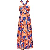 GRACE KARIN 2025 Women's Criss Cross Halterneck Sleeveless Summer Floral Print Flowy A Line Maxi Dress