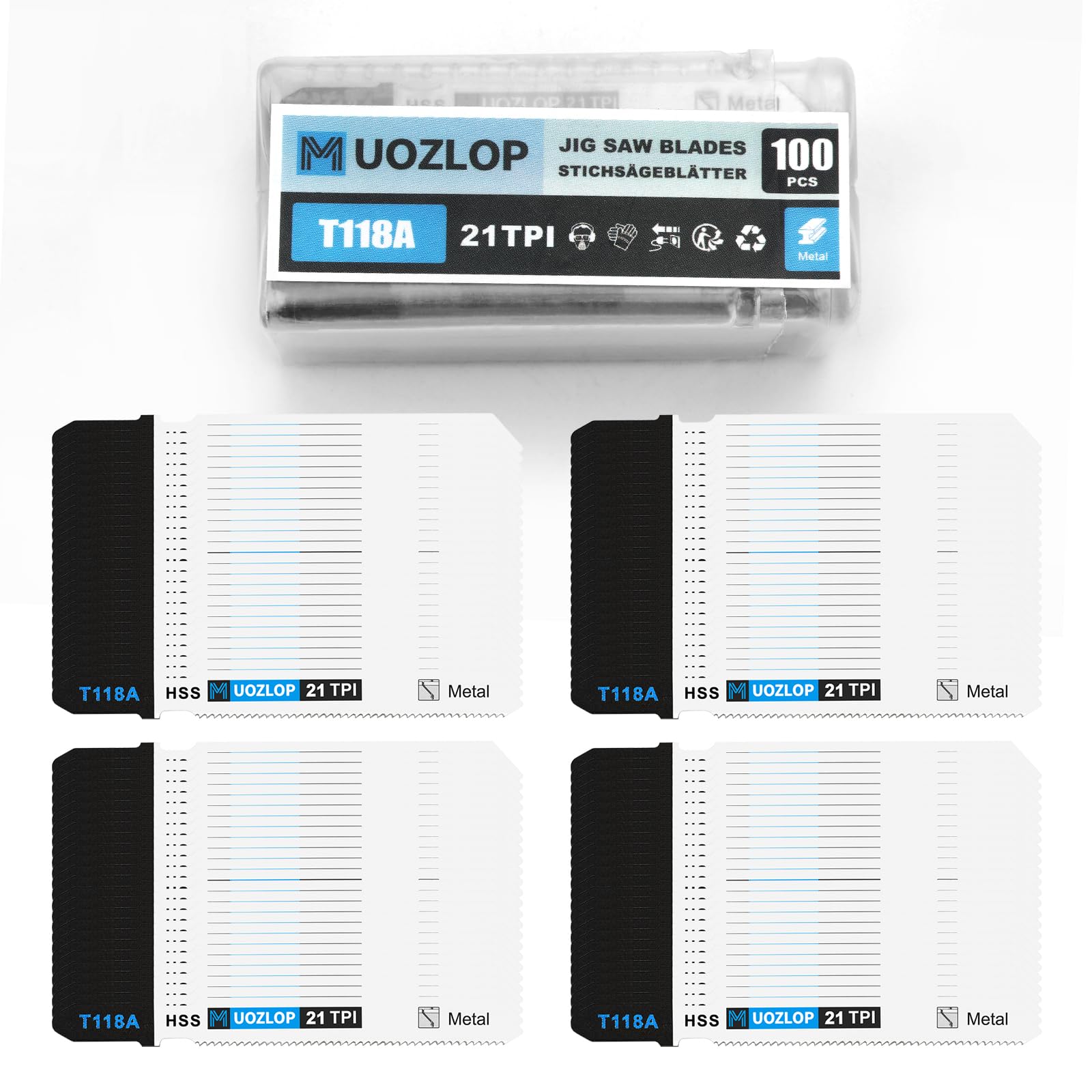 Photo 1 of MUOZLOP 100pcsT118A Jigsaw Blades?21 TPI Jig Saw Blades with Storage Case,T-Shank jig Saw Blades for Metal Cutting (100pcsT118A)