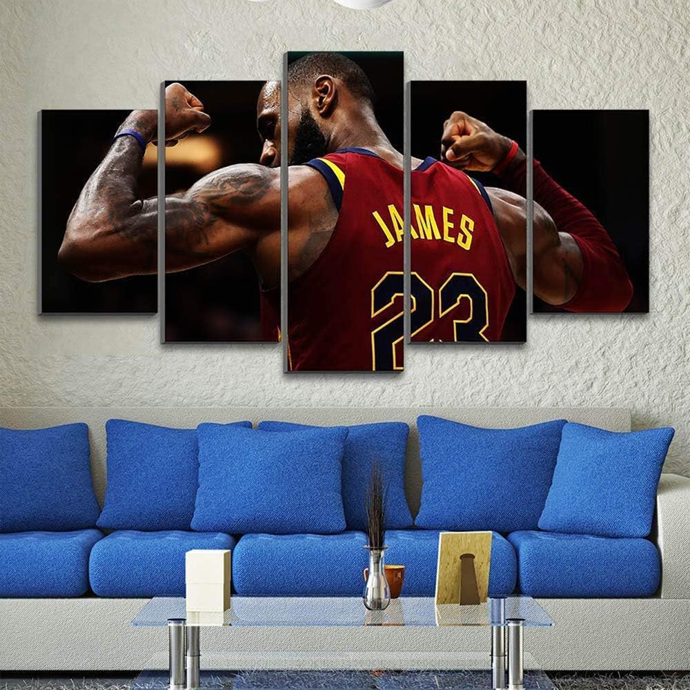 HIMFL 5 Piece Canvas Printed Lebron James Sports Wall Pictures Home Decor Living Room Poster Fresco Posters Canvas