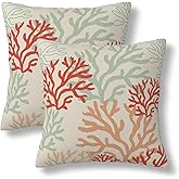 BEITUOLA Red Orange and Mint Corals Throw Pillow Covers 18x18 Set of 2 Tropical Nautical Decorative Pillow Covers Coastal Outdoors Pillowcase Cushion Case Home Decor for Sofa Couch Bed Bedroom