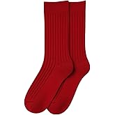 NoRch Calf-High Ribbed Knit Stretch Socks Red (US Women Size 6-10), Soft Ribbed Cotton Blend | Durable & Comfort | Ideal for Everyday Casual wear