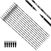 TIGER ARCHERY 30" Carbon Arrows for Compound Recurve Bow Hunting Target | 12 Pack with Removable Tips, Adjustable Nocks for 35-60 lb Bows