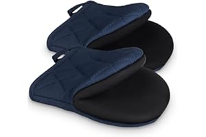GOLDMEET 1 Pair Short Oven Mitts, Heat Resistant Silicone Kitchen Mini Oven Mitts for 500 Degrees, Non-Slip Grip Surfaces and Hanging Loop Gloves, Baking Grilling Barbecue Microwave Machine Washable