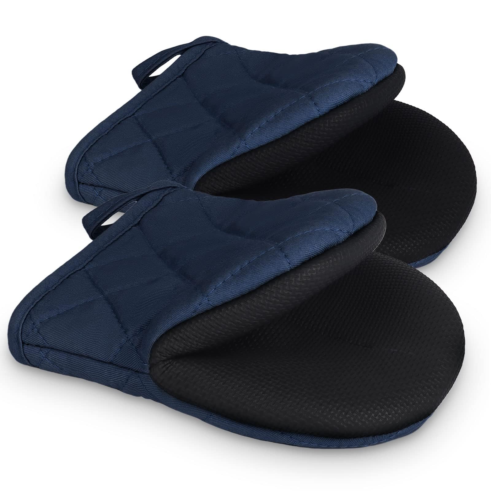 Photo 1 of 1 Pair Short Oven Mitts, Heat Resistant Silicone Kitchen Mini Oven Mitts for 500 Degrees, Non-Slip Grip Surfaces and Hanging Loop Gloves, Baking Grilling Barbecue Microwave Machine Washable