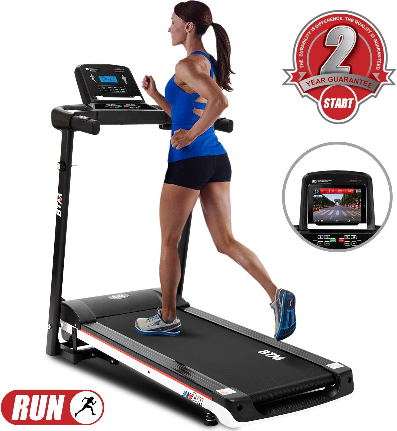 Motorised electric treadmill Folding Running machine Digital Control 2.0CHP Motor to 12.8km/h 15 Programmes Walking Machine Portable Gym Equipment for Fitness Workout