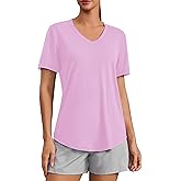 PINSPARK Soft Workout Tops for Women Short Sleeve V Neck Moisture Wicking UPF 50+ Sun Protection Quick Dry Gym Shirts