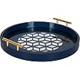 Kate And Laurel Caspen Vassoio Rotondo Decorativo Con Manici Oro - Vetro E MDF 39,4 Cm - Glam Per Consolle, Vanità, Cocktail