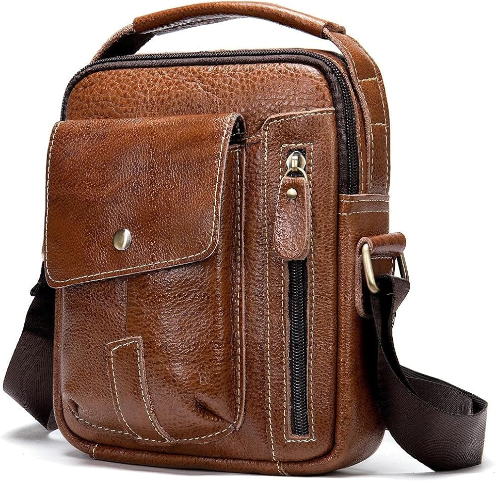Men's Messenger bag vertical retro handbag leather shoulder bagBrown