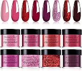 Honey Joy 8pc Dip Nail Powder Kit Dark Red Rose Glitter Purple Wine Gel Effect