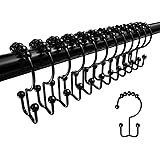 Teskyer Shower Curtain Hooks Rings, Rustproof Metal Double Glide Shower Curtain Rings for Bathroom Shower Rods Curtains, 12 S