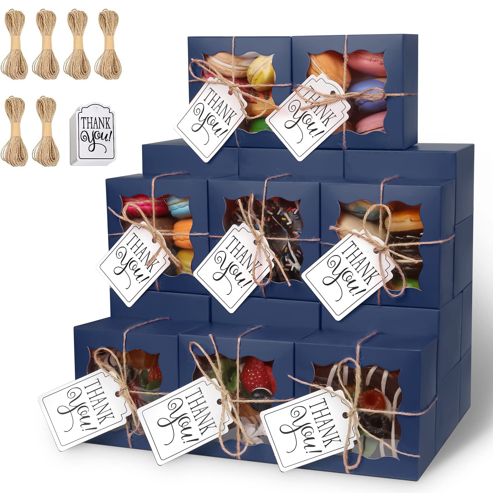 Photo 1 of KPOSIYA 60 Pcs Blue Bakery Boxes with Window Individual Cupcake Boxes 4x4x2.5 Inches Cookie Boxes Kraft Paper Blue Gift Box for Pastries, Cookies, Pie, Donuts, Macaroon