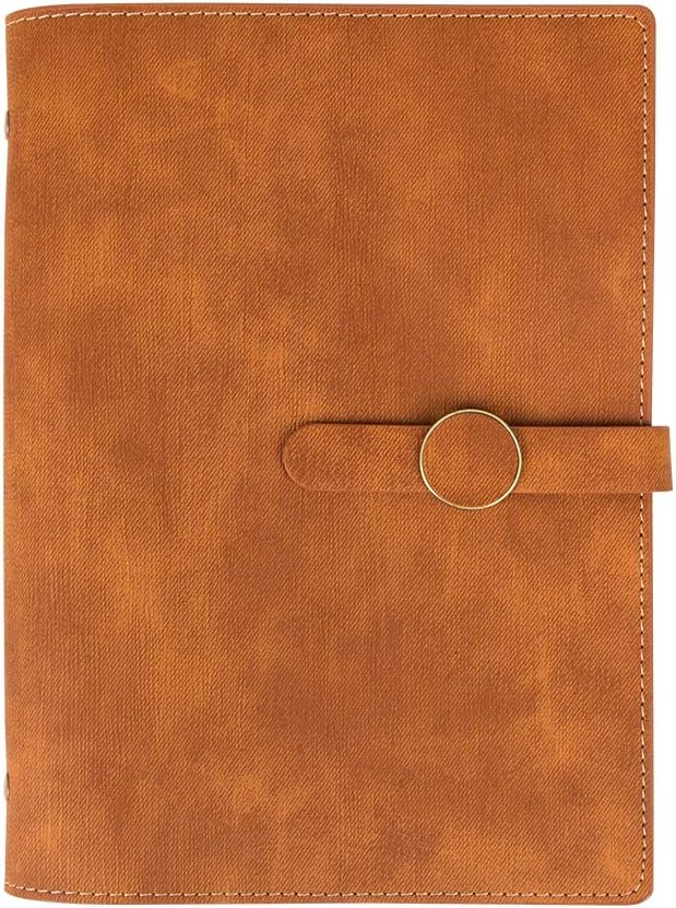 Grope A5 Refillable Planner Binder Inserts 6 Ring Travel Reflection Writing Journal Lined Paper Soft PU Leather Cover Business Notebook with Pen Holder, Magnetic Buckle (Orange Brown)